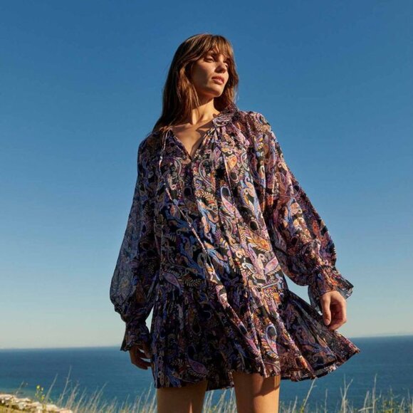 Sundry Paisley Boho Mini Dress - sz 4 (XL) - Picture 1 of 10